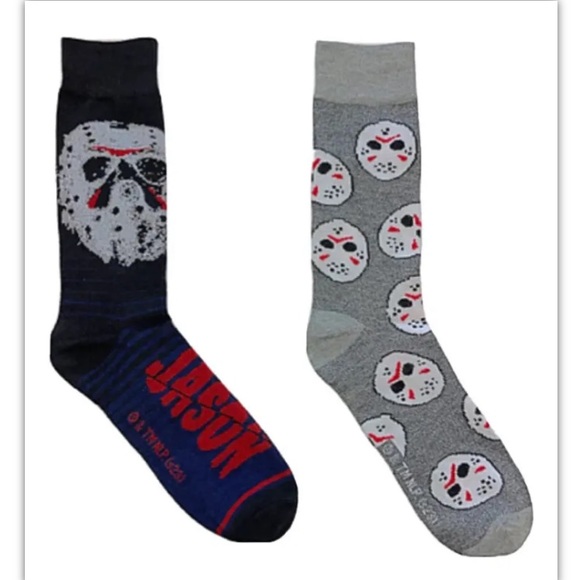 Friday The 13th Crew Socks 2 Pair Men 8-12 Black Gray Mask Jason Voorhees Horror - Picture 2 of 12
